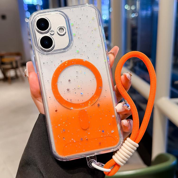 For iPhone 17 Precise Hole Shockproof Gradient Epoxy Magnetic Phone Case With Lanyard