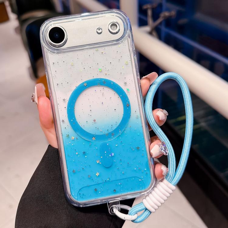 For iPhone Air Precise Hole Shockproof Gradient Epoxy Magnetic Phone Case With Lanyard