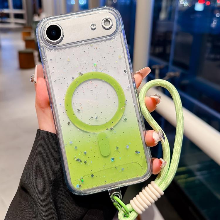 For iPhone Air Precise Hole Shockproof Gradient Epoxy Magnetic Phone Case With Lanyard