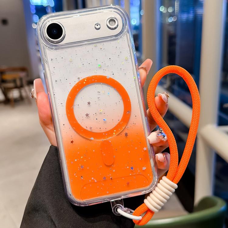 For iPhone Air Precise Hole Shockproof Gradient Epoxy Magnetic Phone Case With Lanyard
