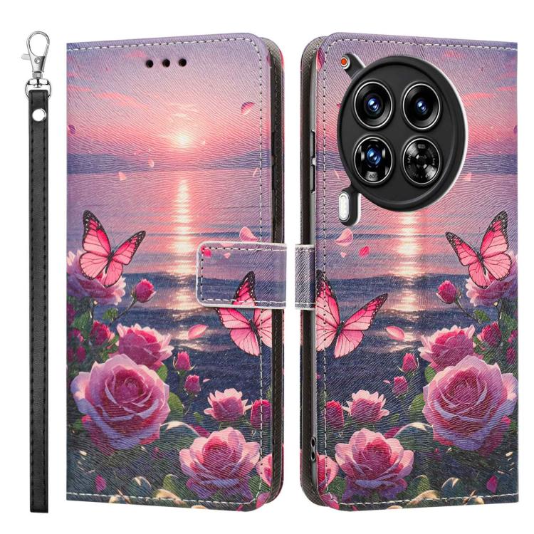 For Tecno Camon 30 Premier 5G/CL 9 Painted Pattern Vegan Leather Phone Case with Strap