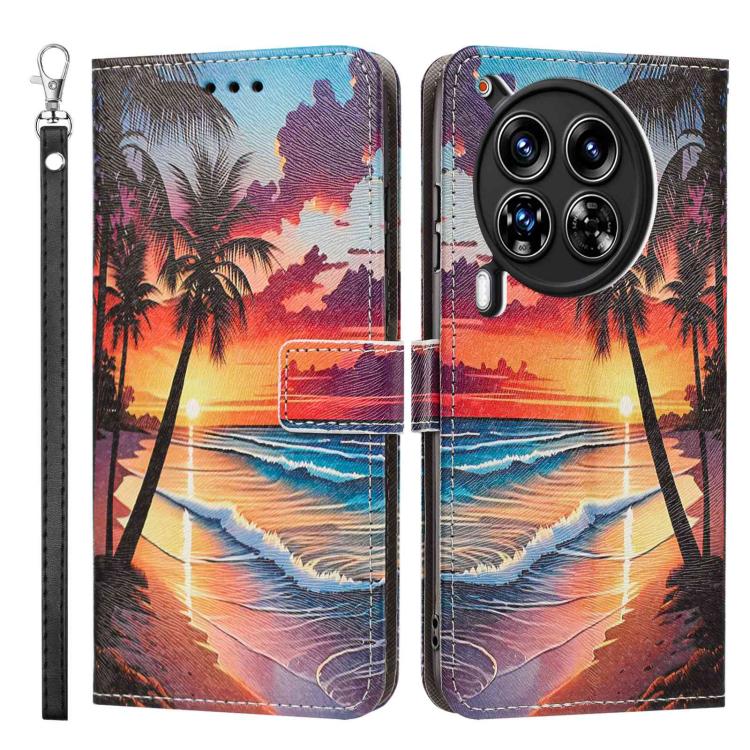 For Tecno Camon 30 Premier 5G/CL 9 Painted Pattern Vegan Leather Phone Case with Strap