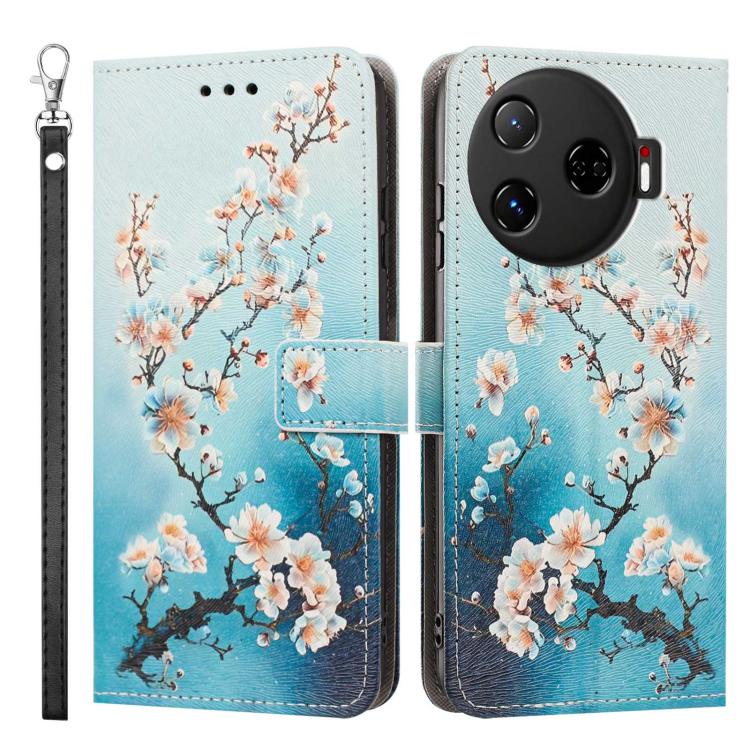 For Tecno Camon 30 Pro Painted Pattern Vegan Leather Phone Case with Strap