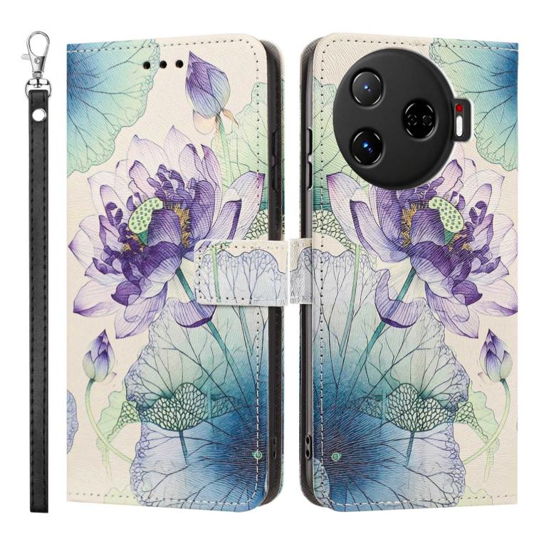 For Tecno Camon 30 Pro Painted Pattern Vegan Leather Phone Case with Strap