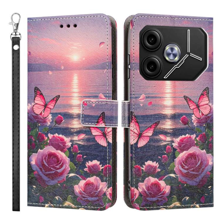 For Tecno Pova 6/Pova 6 Pro Painted Pattern Vegan Leather Phone Case with Strap
