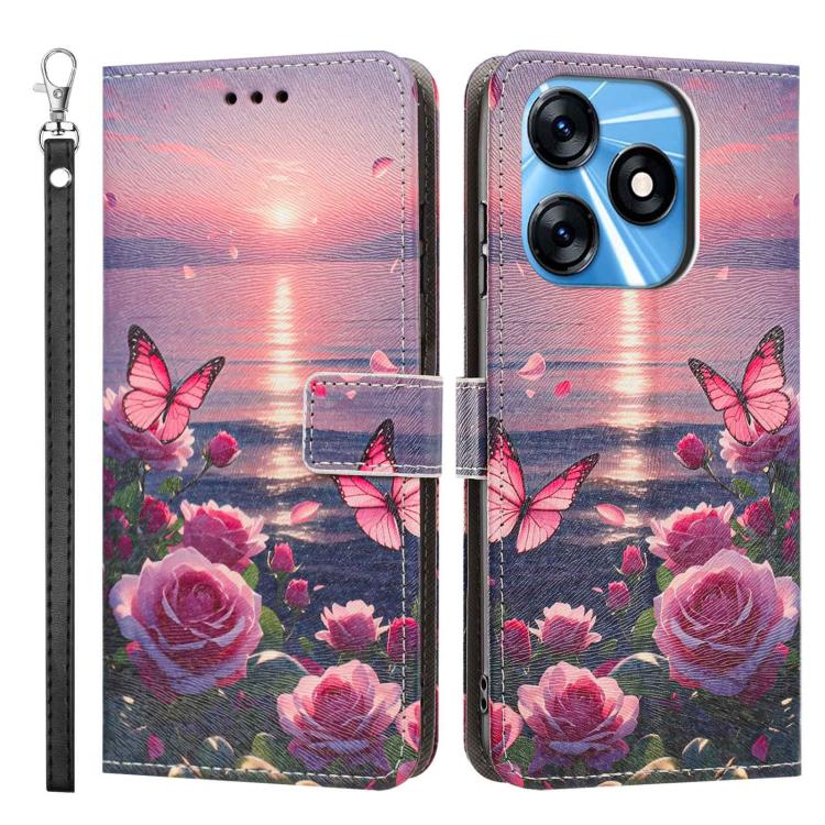 For Tecno Spark 10/Spark 10C Painted Pattern Vegan Leather Phone Case with Strap