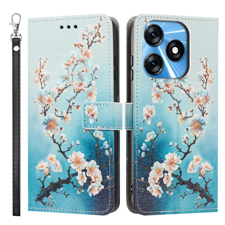 For Tecno Spark 10/Spark 10C Painted Pattern Vegan Leather Phone Case with Strap