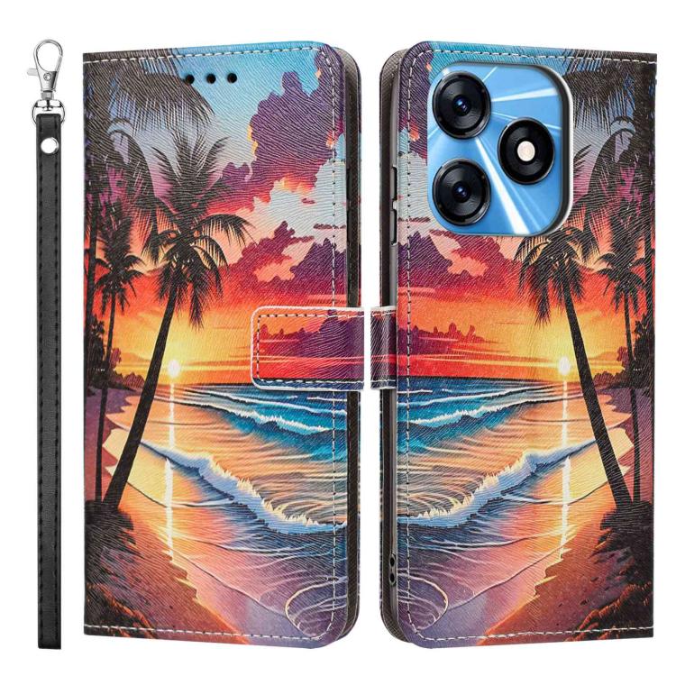 For Tecno Spark 10/Spark 10C Painted Pattern Vegan Leather Phone Case with Strap