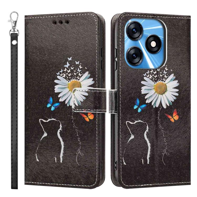 For Tecno Spark 10/Spark 10C Painted Pattern Vegan Leather Phone Case with Strap