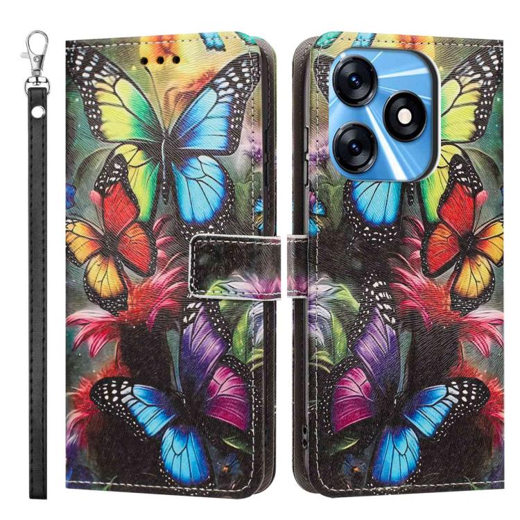 For Tecno Spark 10/Spark 10C Painted Pattern Vegan Leather Phone Case with Strap