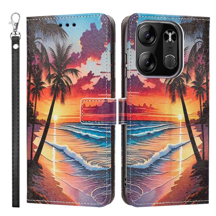 For Tecno Spark Go 2023 Painted Pattern Vegan Leather Phone Case with Strap