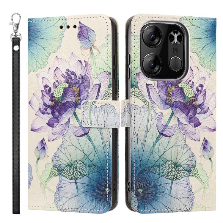 For Tecno Spark Go 2023 Painted Pattern Vegan Leather Phone Case with Strap