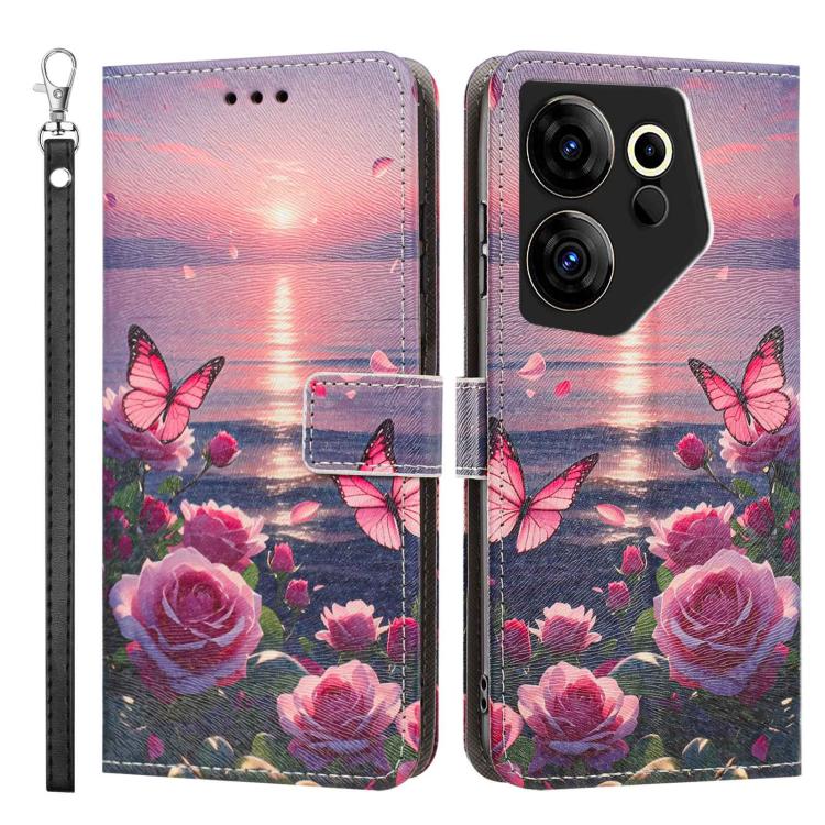 For Tecno Camon 20 Premier Painted Pattern Vegan Leather Phone Case with Strap
