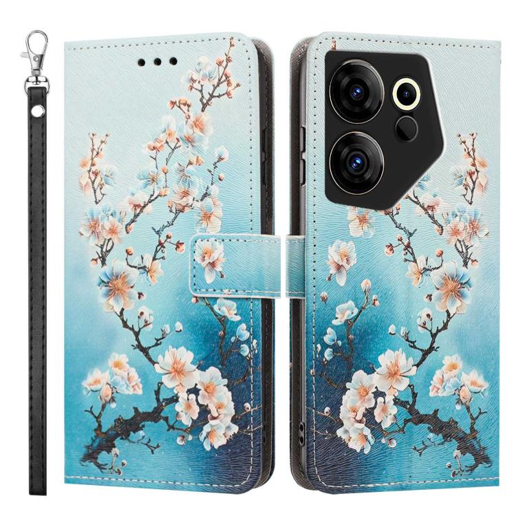 For Tecno Camon 20 Premier Painted Pattern Vegan Leather Phone Case with Strap