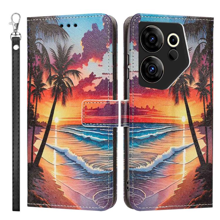 For Tecno Camon 20 Premier Painted Pattern Vegan Leather Phone Case with Strap