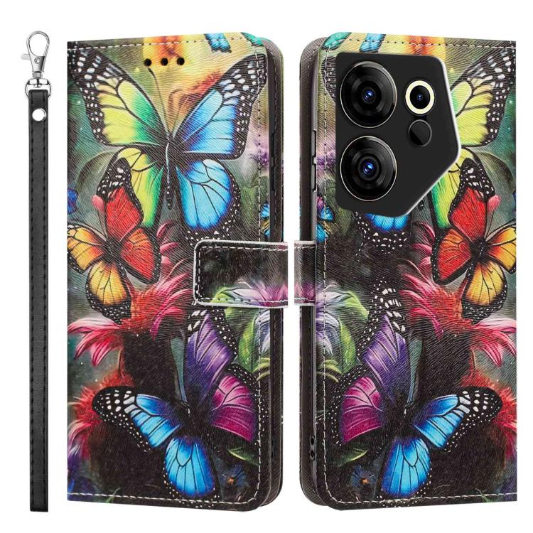 For Tecno Camon 20 Premier Painted Pattern Vegan Leather Phone Case with Strap