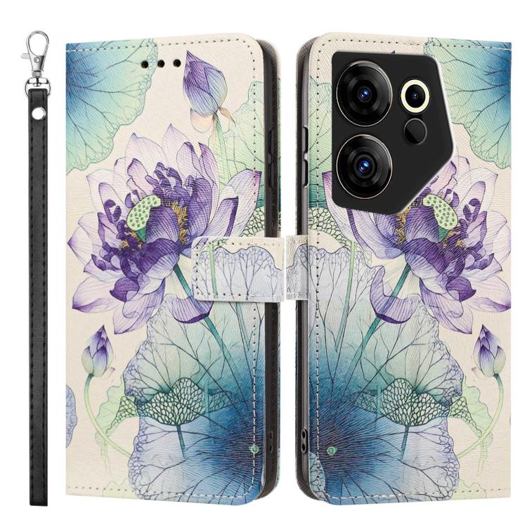 For Tecno Camon 20 Premier Painted Pattern Vegan Leather Phone Case with Strap