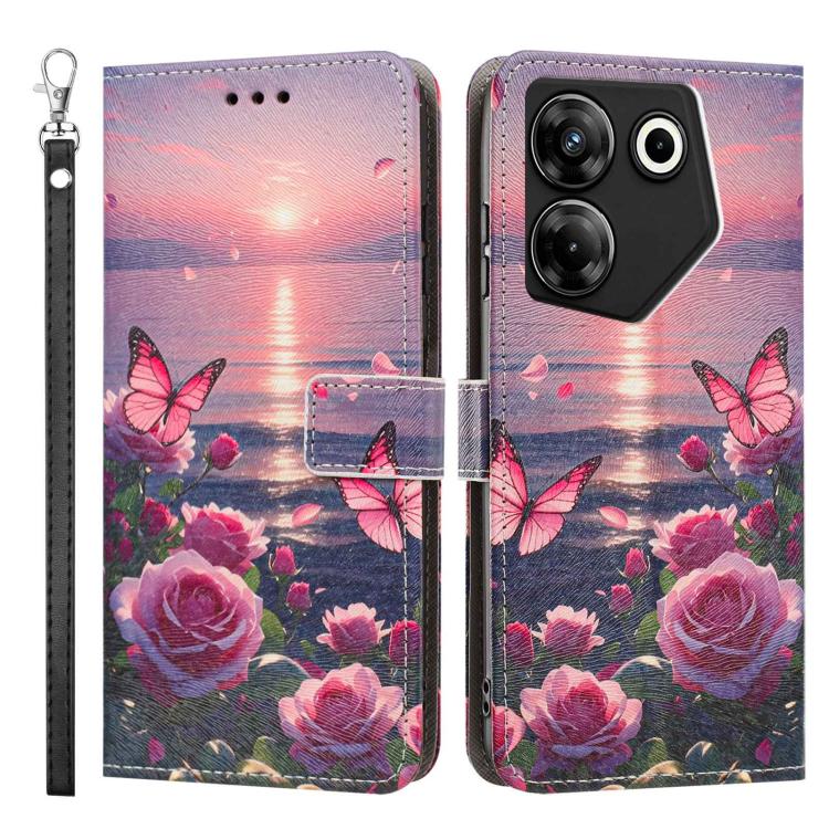 For Tecno Camon 20 Pro 5G Painted Pattern Vegan Leather Phone Case with Strap