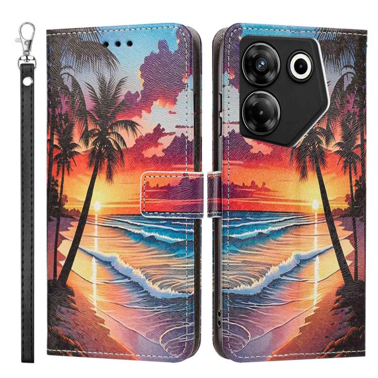 For Tecno Camon 20 Pro 5G Painted Pattern Vegan Leather Phone Case with Strap