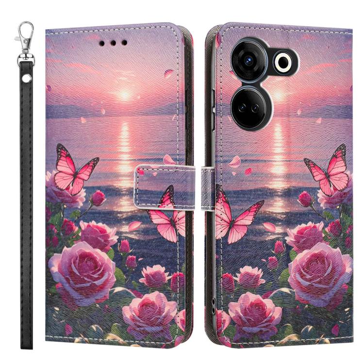 For Tecno Camon 20/20 Pro Painted Pattern Vegan Leather Phone Case with Strap