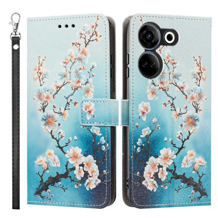 For Tecno Camon 20/20 Pro Painted Pattern Vegan Leather Phone Case with Strap