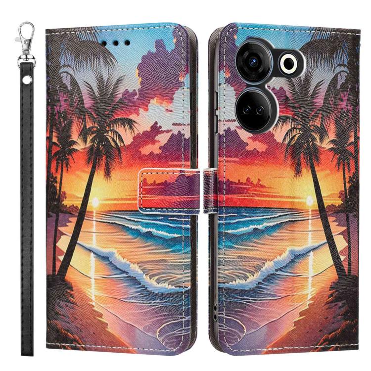 For Tecno Camon 20/20 Pro Painted Pattern Vegan Leather Phone Case with Strap