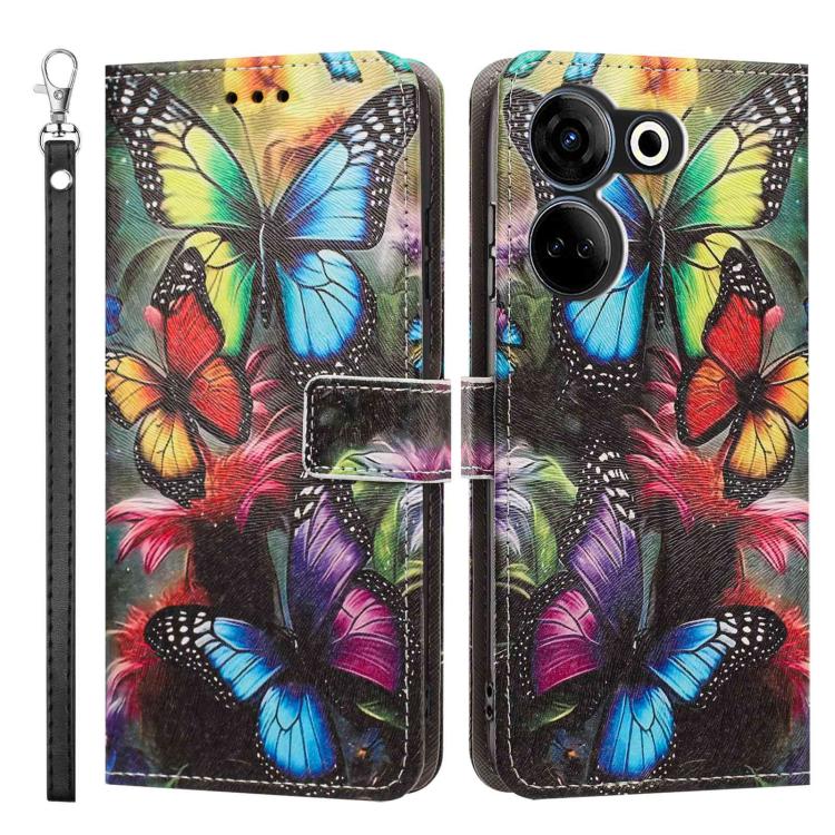 For Tecno Camon 20/20 Pro Painted Pattern Vegan Leather Phone Case with Strap