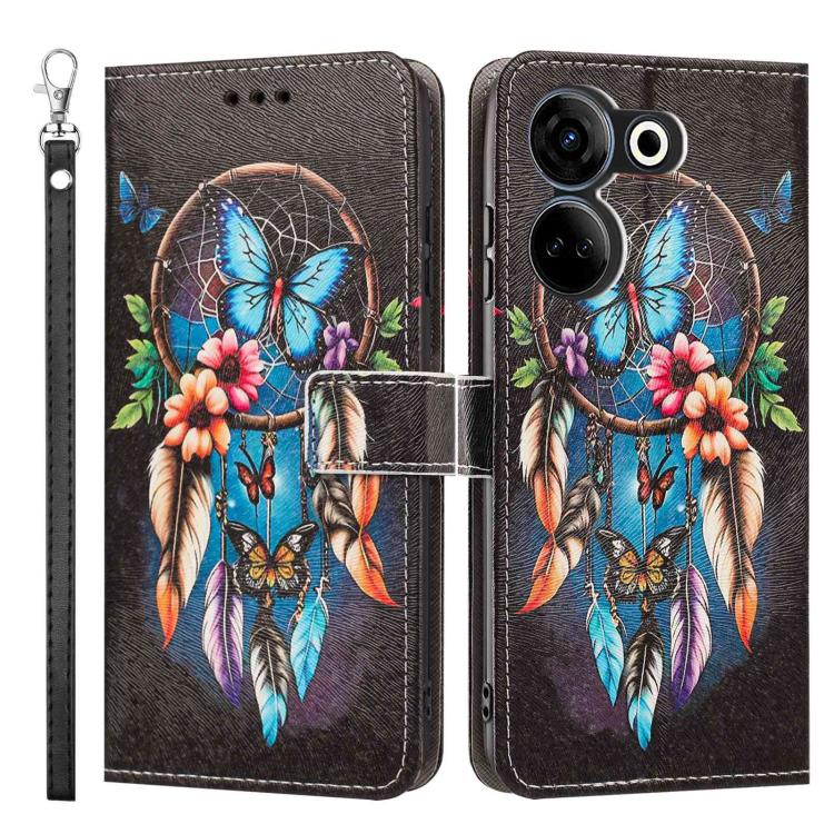 For Tecno Camon 20/20 Pro Painted Pattern Vegan Leather Phone Case with Strap