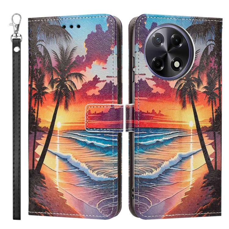 For Tecno Camon 30S/30S Pro Painted Pattern Vegan Leather Phone Case with Strap
