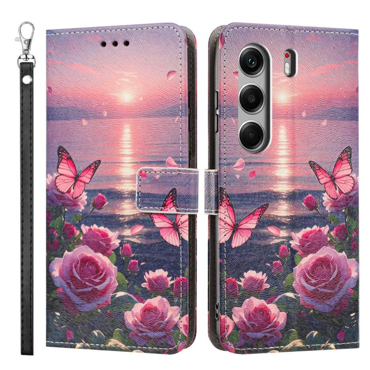 For Tecno Camon 40 Pro Painted Pattern Vegan Leather Phone Case with Strap