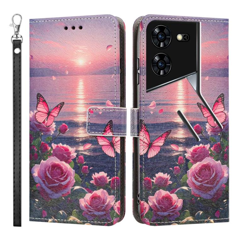 For Tecno Pova 5 Pro Painted Pattern Vegan Leather Phone Case with Strap
