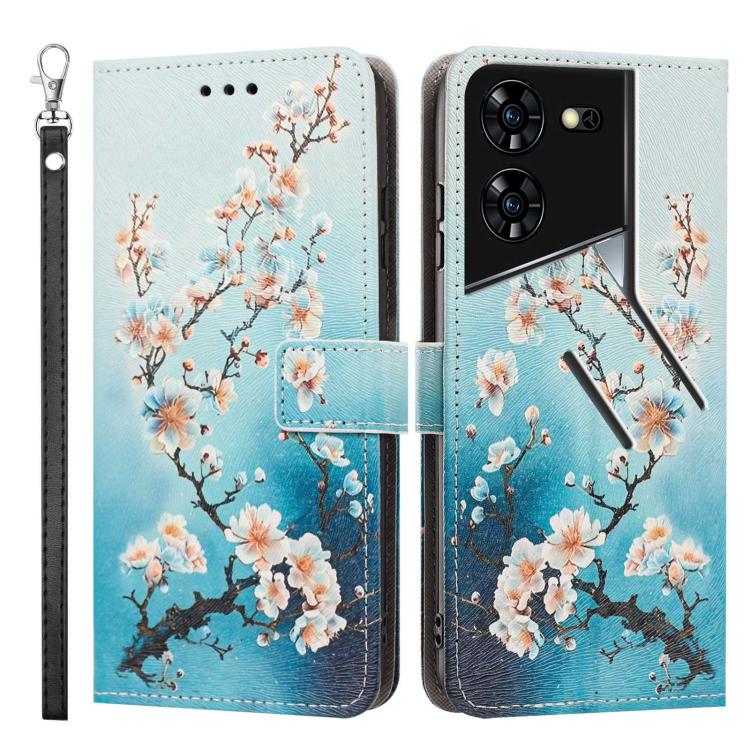 For Tecno Pova 5 Pro Painted Pattern Vegan Leather Phone Case with Strap