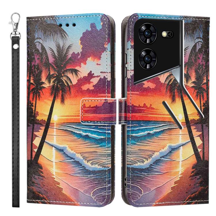 For Tecno Pova 5 Pro Painted Pattern Vegan Leather Phone Case with Strap