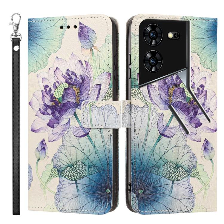 For Tecno Pova 5 Pro Painted Pattern Vegan Leather Phone Case with Strap