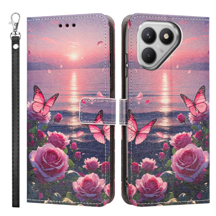 For Tecno Pova 7 4G Painted Pattern Vegan Leather Phone Case with Strap
