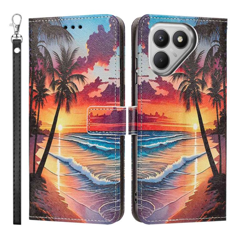 For Tecno Pova 7 4G Painted Pattern Vegan Leather Phone Case with Strap