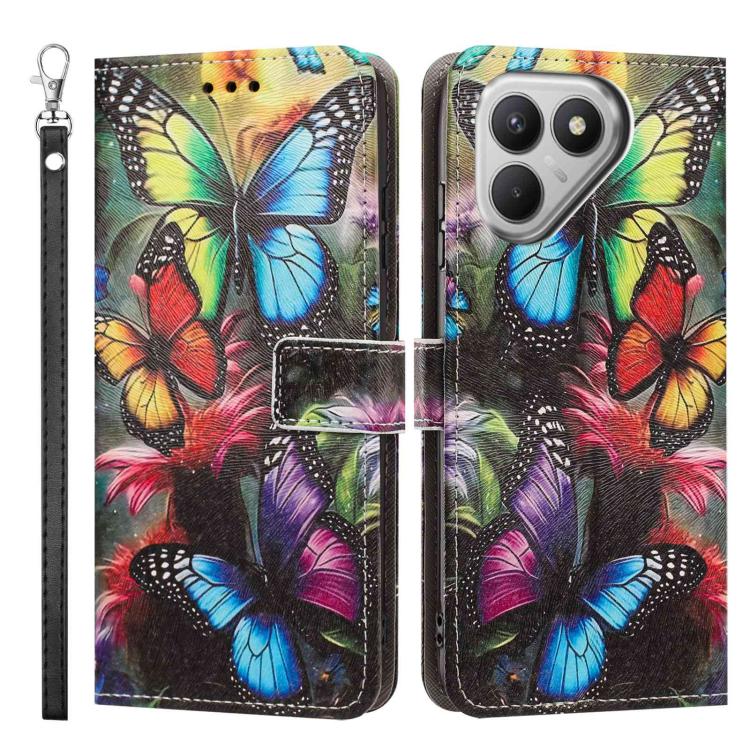 For Tecno Pova 7 4G Painted Pattern Vegan Leather Phone Case with Strap