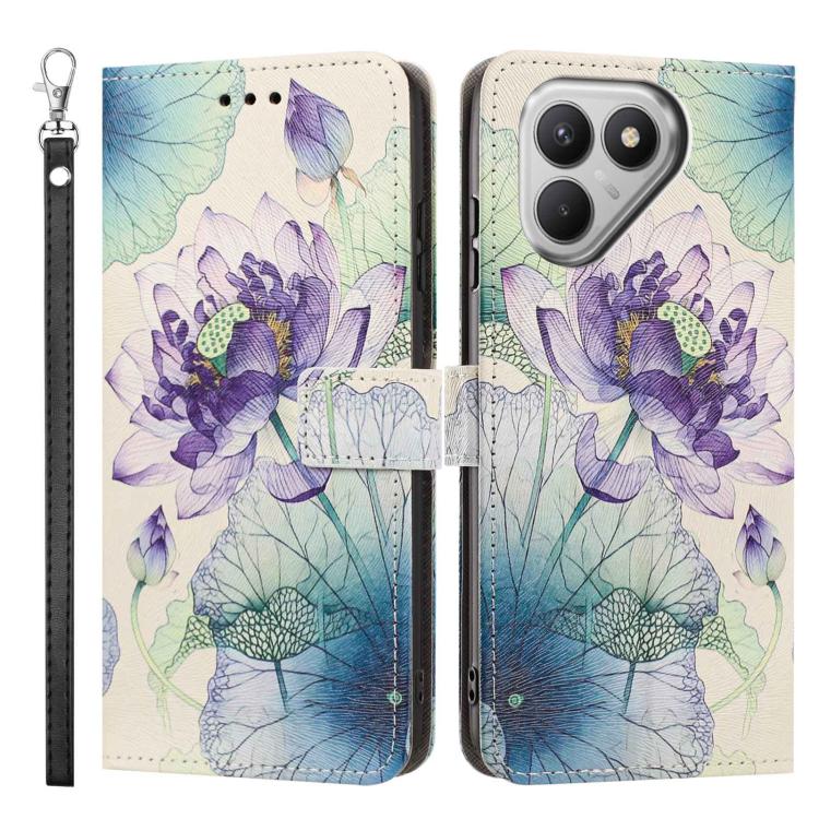 For Tecno Pova 7 4G Painted Pattern Vegan Leather Phone Case with Strap