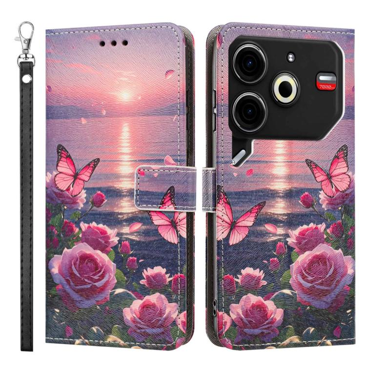 For Tecno Pova 6 Neo Painted Pattern Vegan Leather Phone Case with Strap
