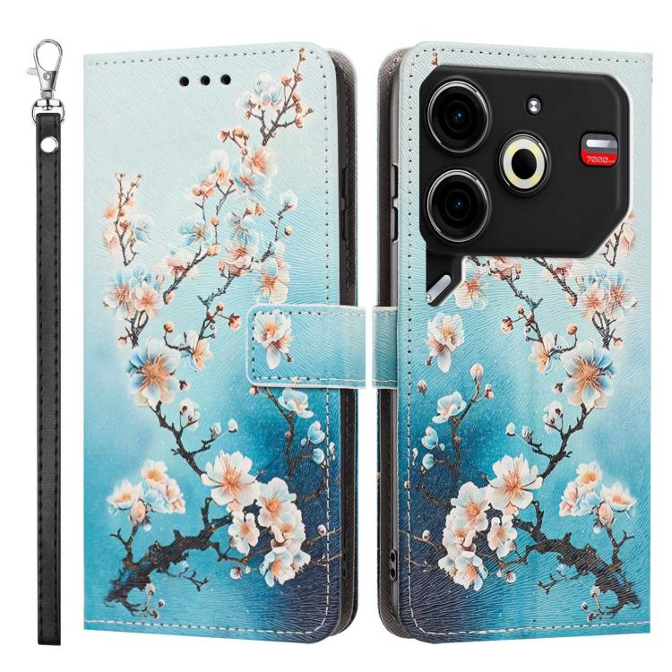 For Tecno Pova 6 Neo Painted Pattern Vegan Leather Phone Case with Strap