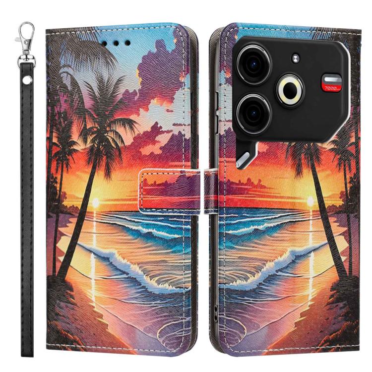 For Tecno Pova 6 Neo Painted Pattern Vegan Leather Phone Case with Strap