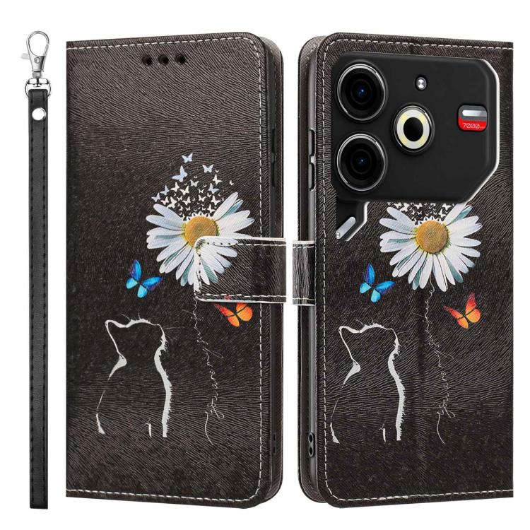 For Tecno Pova 6 Neo Painted Pattern Vegan Leather Phone Case with Strap