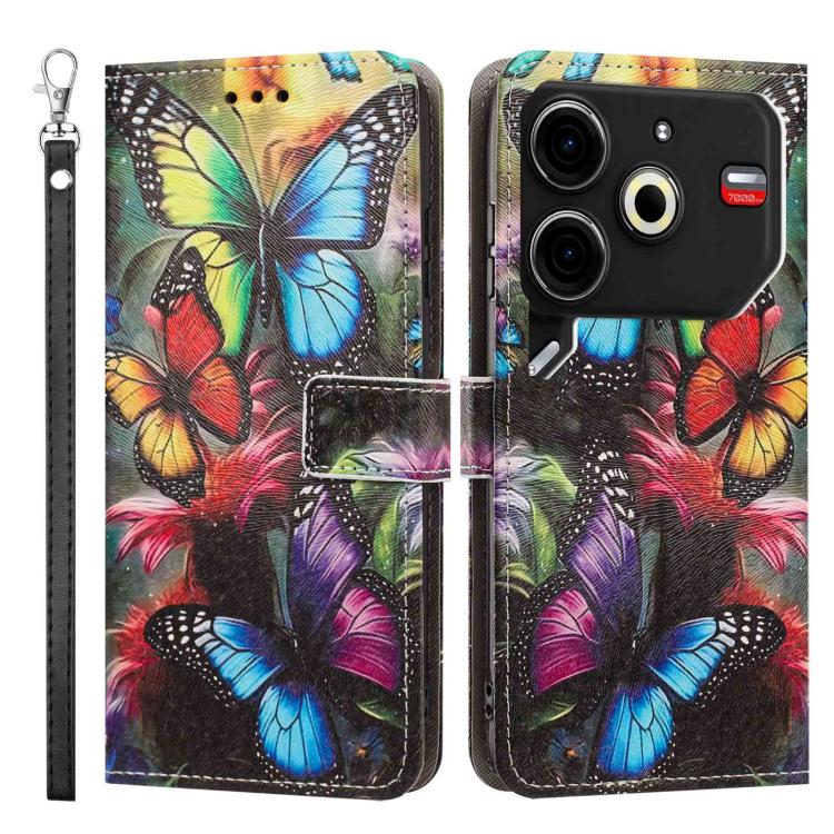 For Tecno Pova 6 Neo Painted Pattern Vegan Leather Phone Case with Strap