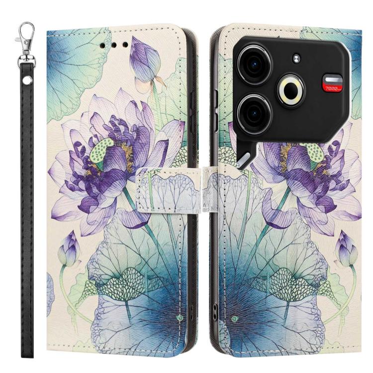 For Tecno Pova 6 Neo Painted Pattern Vegan Leather Phone Case with Strap