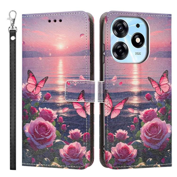 For Tecno Spark 10 Pro/K17 4G Painted Pattern Vegan Leather Phone Case with Strap
