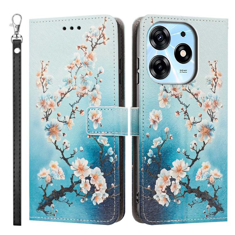 For Tecno Spark 10 Pro/K17 4G Painted Pattern Vegan Leather Phone Case with Strap