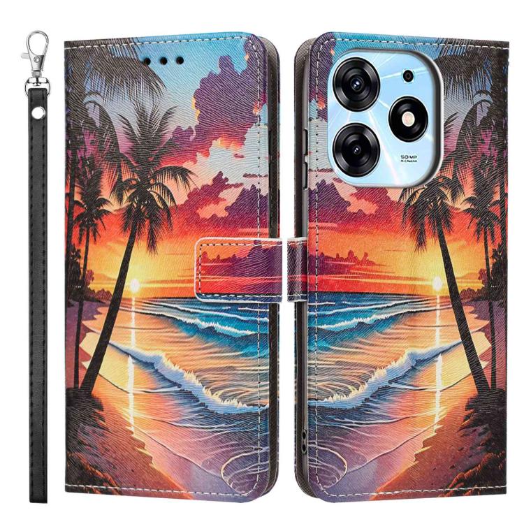 For Tecno Spark 10 Pro/K17 4G Painted Pattern Vegan Leather Phone Case with Strap