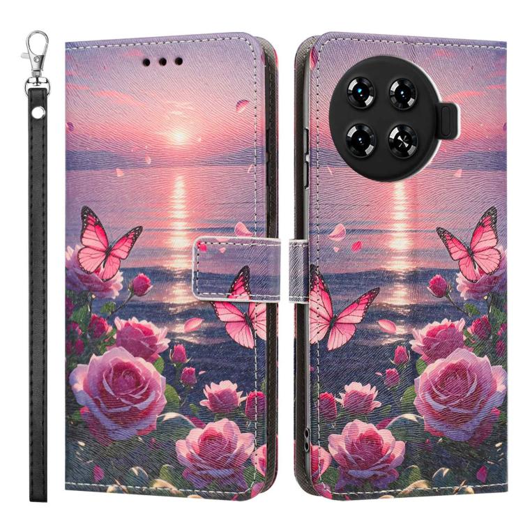 For Tecno Spark 20 Pro+ Painted Pattern Vegan Leather Phone Case with Strap