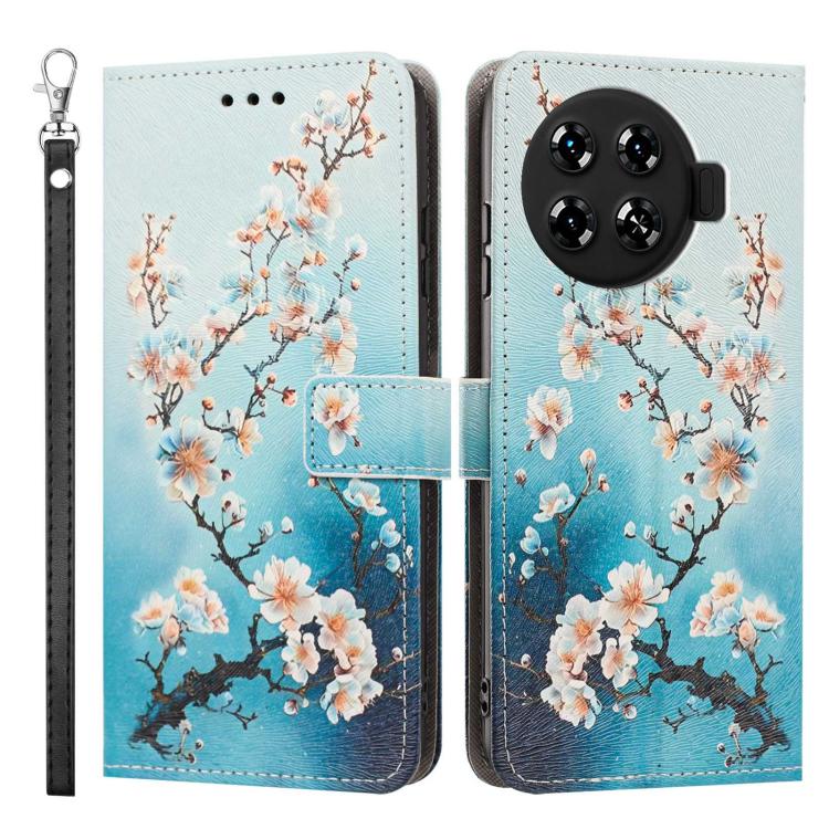 For Tecno Spark 20 Pro+ Painted Pattern Vegan Leather Phone Case with Strap