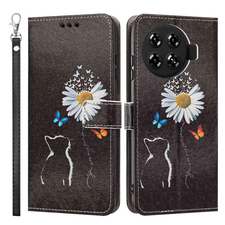 For Tecno Spark 20 Pro+ Painted Pattern Vegan Leather Phone Case with Strap